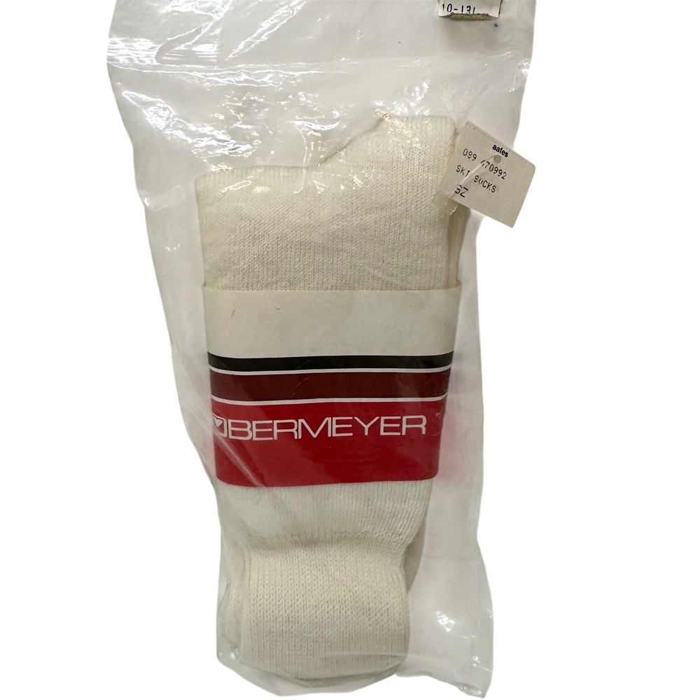 Vintage Obermeyer Ski Socks Wool Blend Thermal Cream Made in USA LG 10-13
